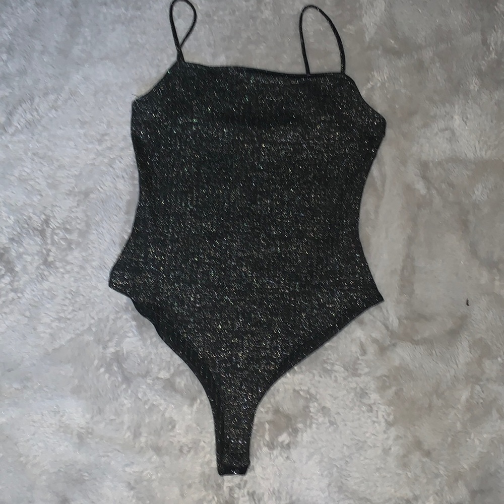 Casual black Shiny bodysuit